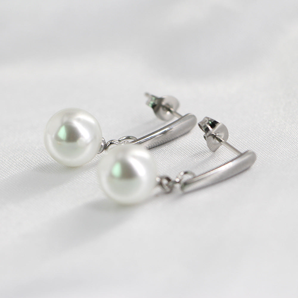 Wholesale Titanium Steel Earrings Pearl Dangle Earrings