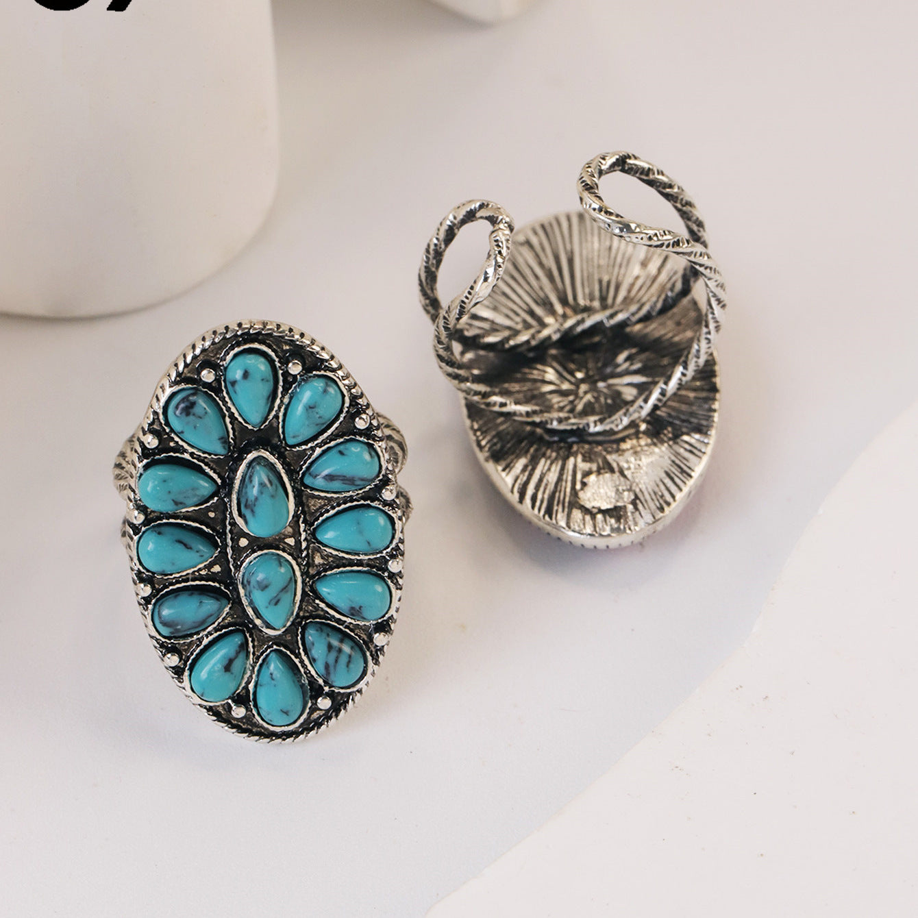 Wholesale Zinc Alloy Inlay Flower Ring Set Retro Ethnic Style Fashion Accessory for Women Gift