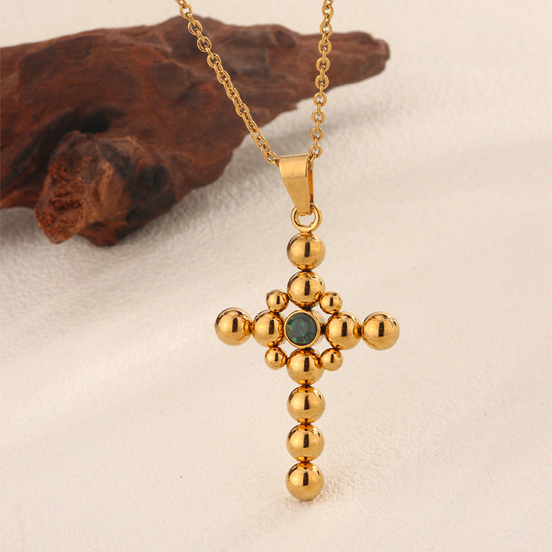 Wholesale Retro Gold   Pendant Zircon Stainless Steel Necklace