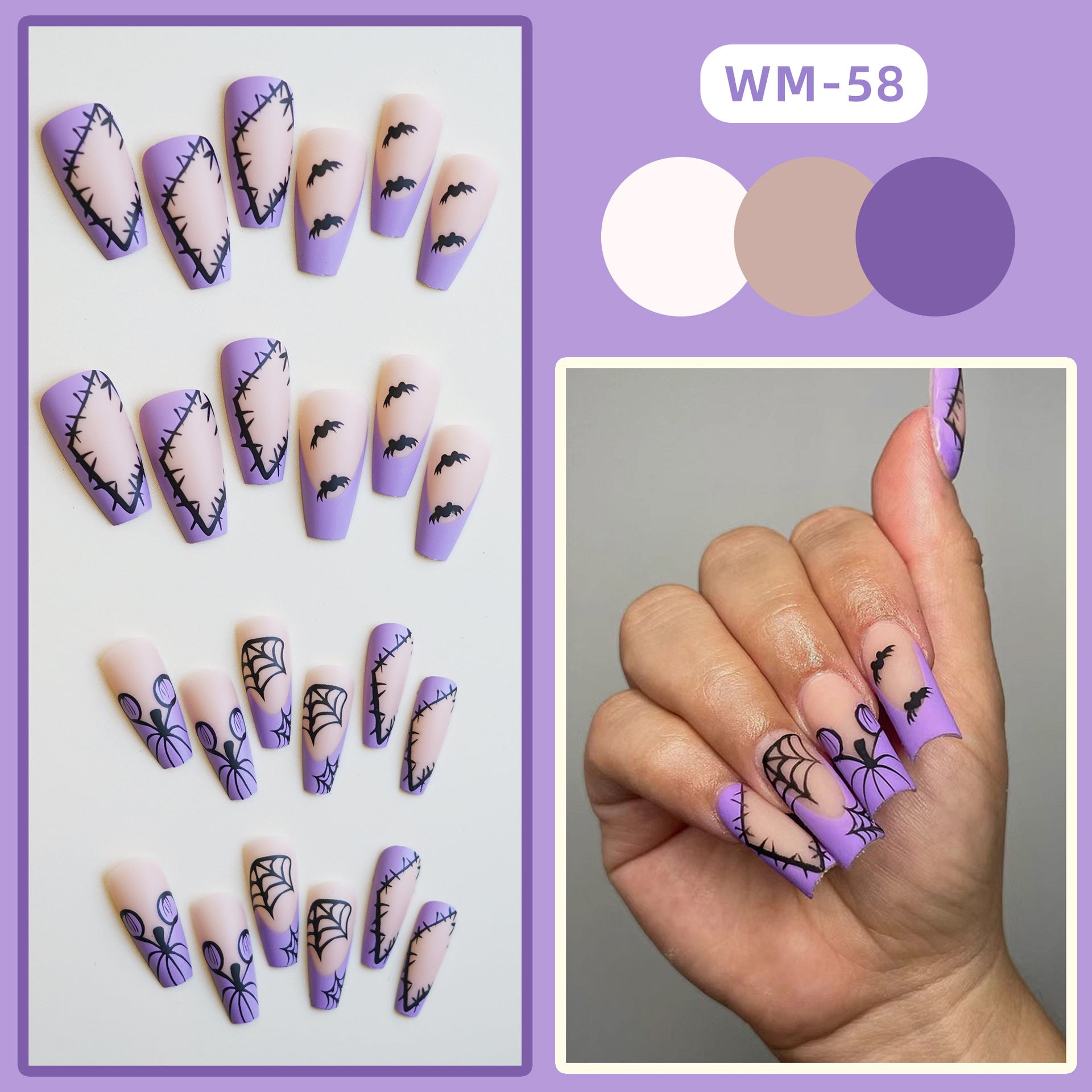Wholesale 24 Pieces/ box  Purple  Web Nails Kits Nail Stickers