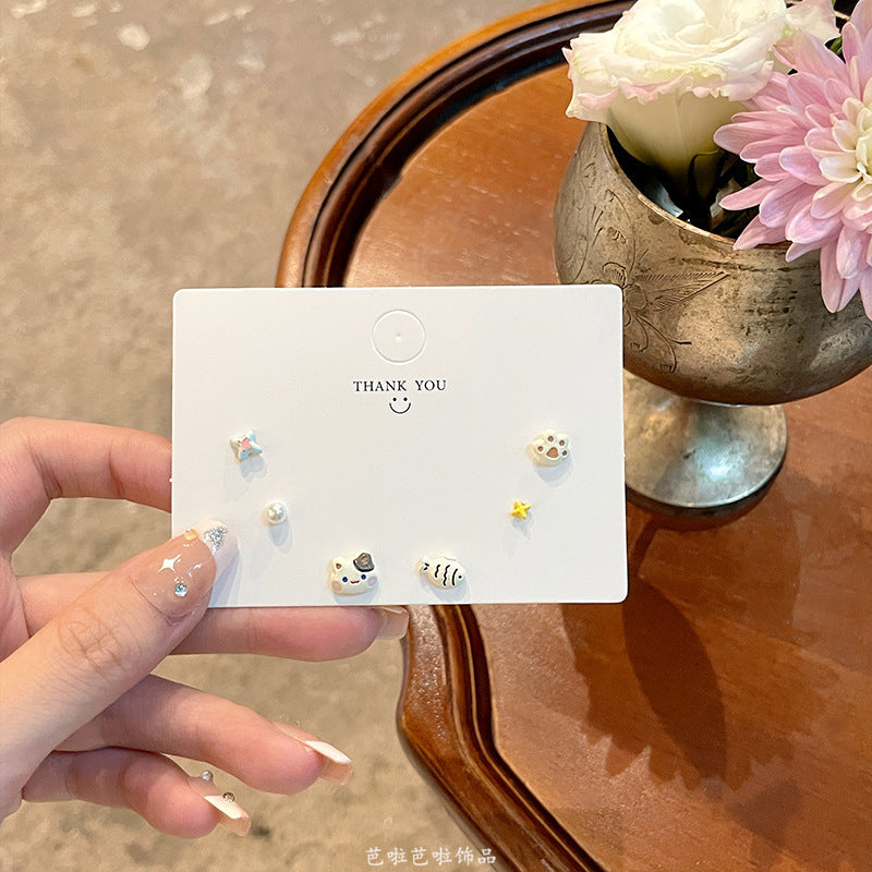 Wholesale Cute Cat Fish Earrings,  Retro Asymmetrical Korean Style,  Alloy Earrings for Women,  Party Accessory