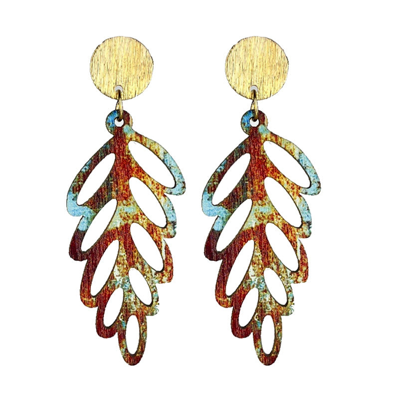 Wholesale 2 Pairs/pack Forest Natural Mountain Plant Leaf Maple Leaf Wood Earrings ACC-ES-HY157