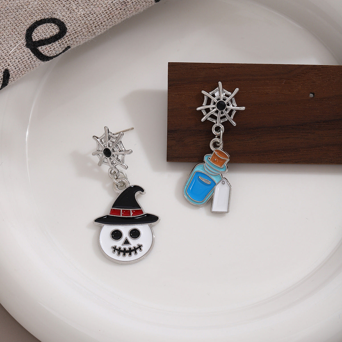 Wholesale Silver Needle  Cartoon Ghost Pumpkin Skull Asymmetric Earrings