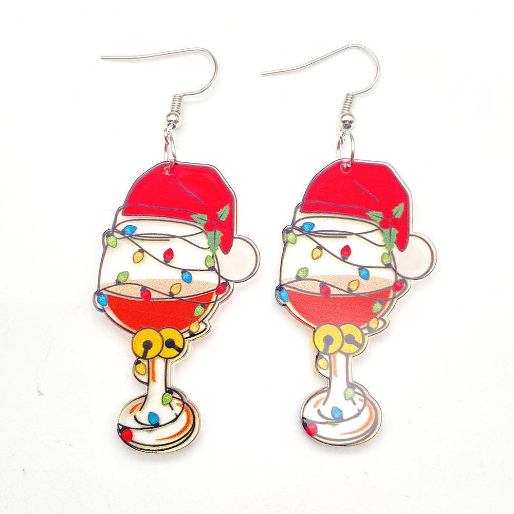 Wholesale Creative Christmas Earrings Lanterns Red Wine Glasses Acrylic Earrings