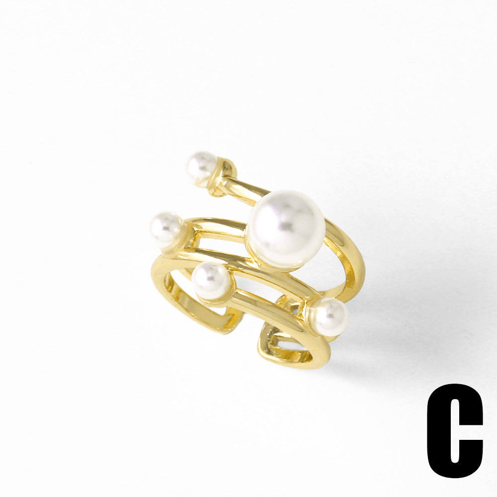 Wholesale Pearl Sequin Butterfly Open Copper Plated 18K Ring