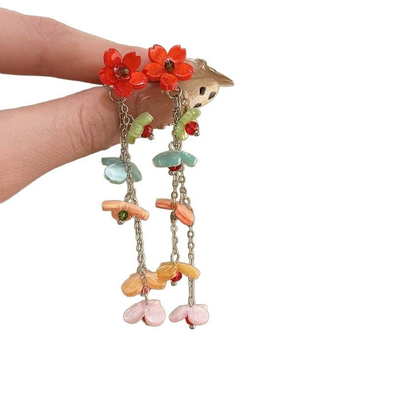 Wholesale long flower tassel earrings
