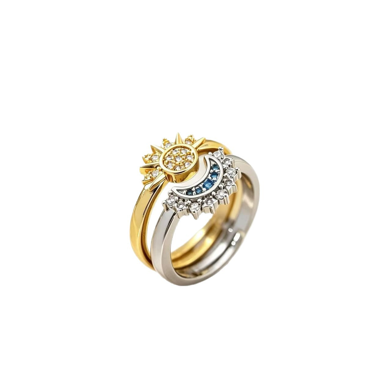 Wholesale Sun and Moon Couple Ring,  Light Luxury Style,  Copper Zircon,  Adjustable Open Ring,  Boutique Resale