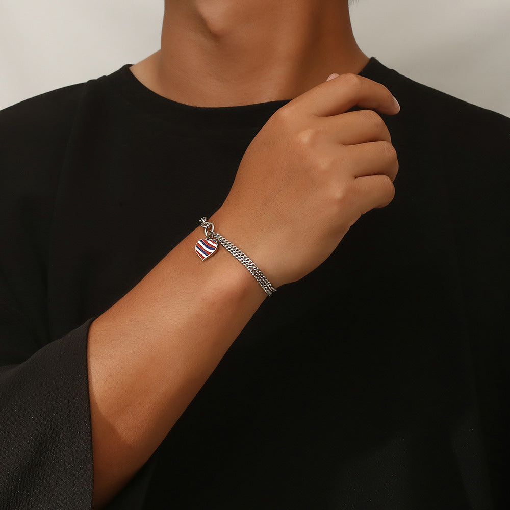 Wholesale Titanium Steel Drip Glue Splicing Double Layer Peach Heart Bracelets ACC-BT-Yixin001