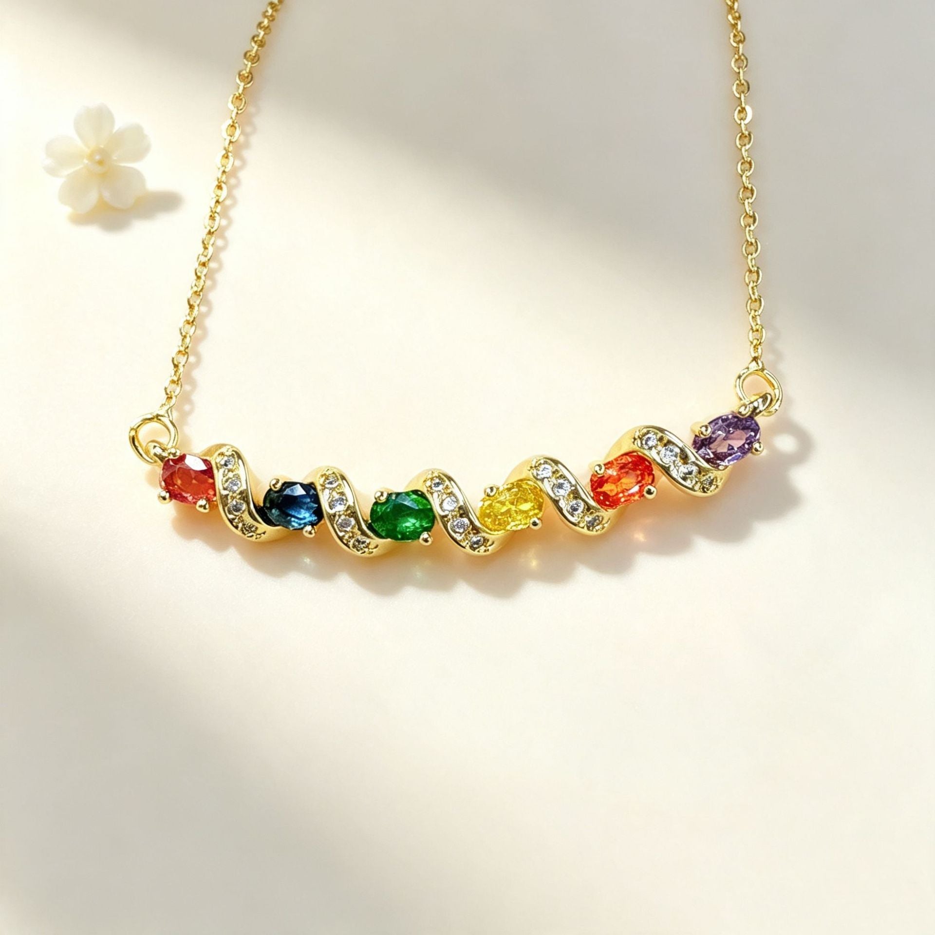 Wholesale Modern Rainbow Zircon Wave Pendant Gold Plated Brass Trendy Jewelry Accessory For Party Gift