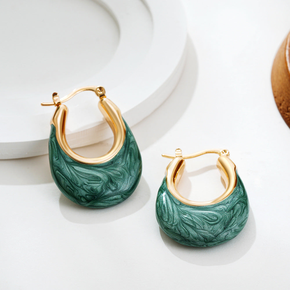 Wholesale  Stainless Steel Oil Drop Color Enamel U-shaped Earrings