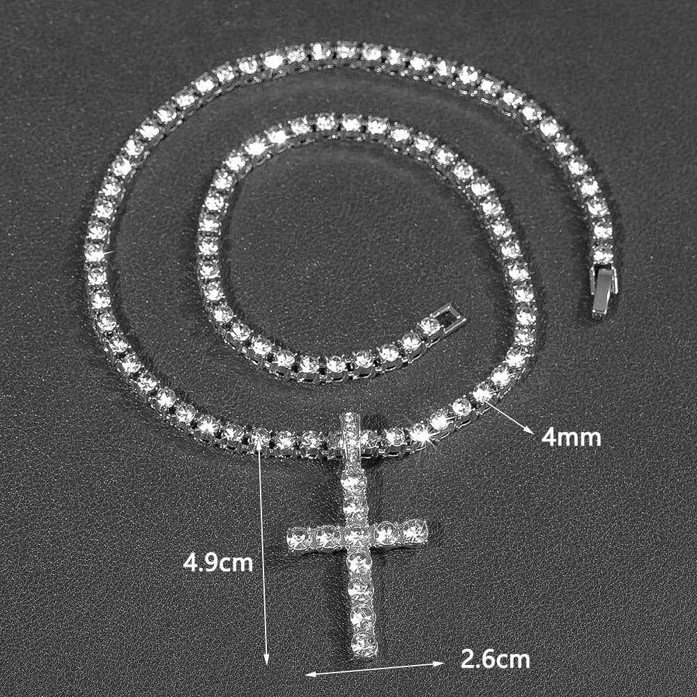 Wholesale Rhinestone Cross Pendant Necklace Hip Hop Bling Jewelry Fashion Accessory for Men Women