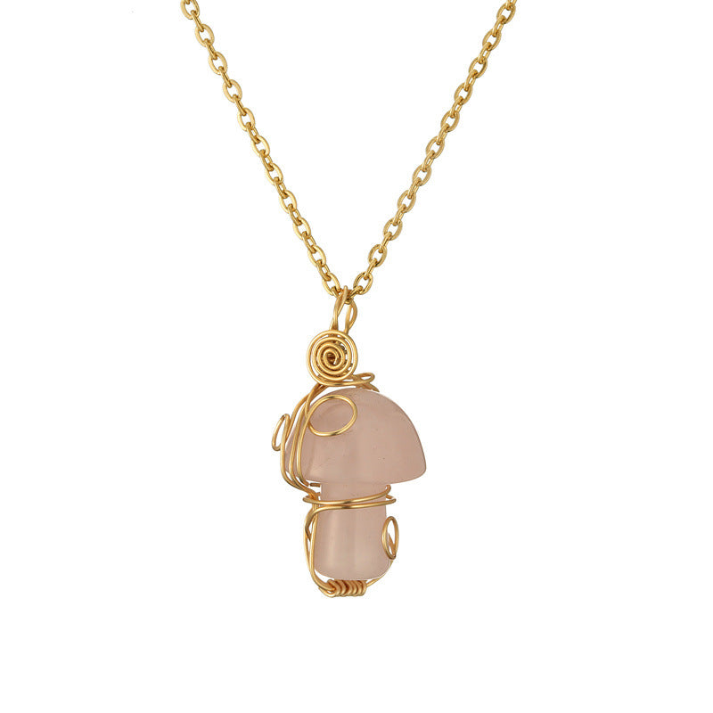 Wholesale Fashion Handmade Wire Wrapped Amethyst Crystal Pendant Necklace Natural Stone Mushroom Design Jewelry Gift