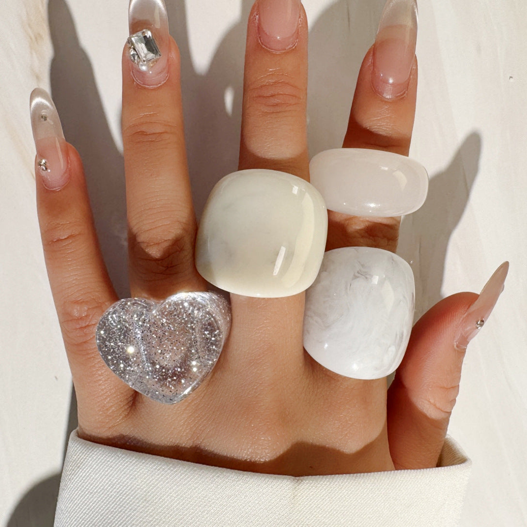 Wholesale Trendy Resin Ring Set For Women Gradient Halo Curved Wide Band Fashion Jewelry Accessory For Parties Gifts And Boutique Resale
