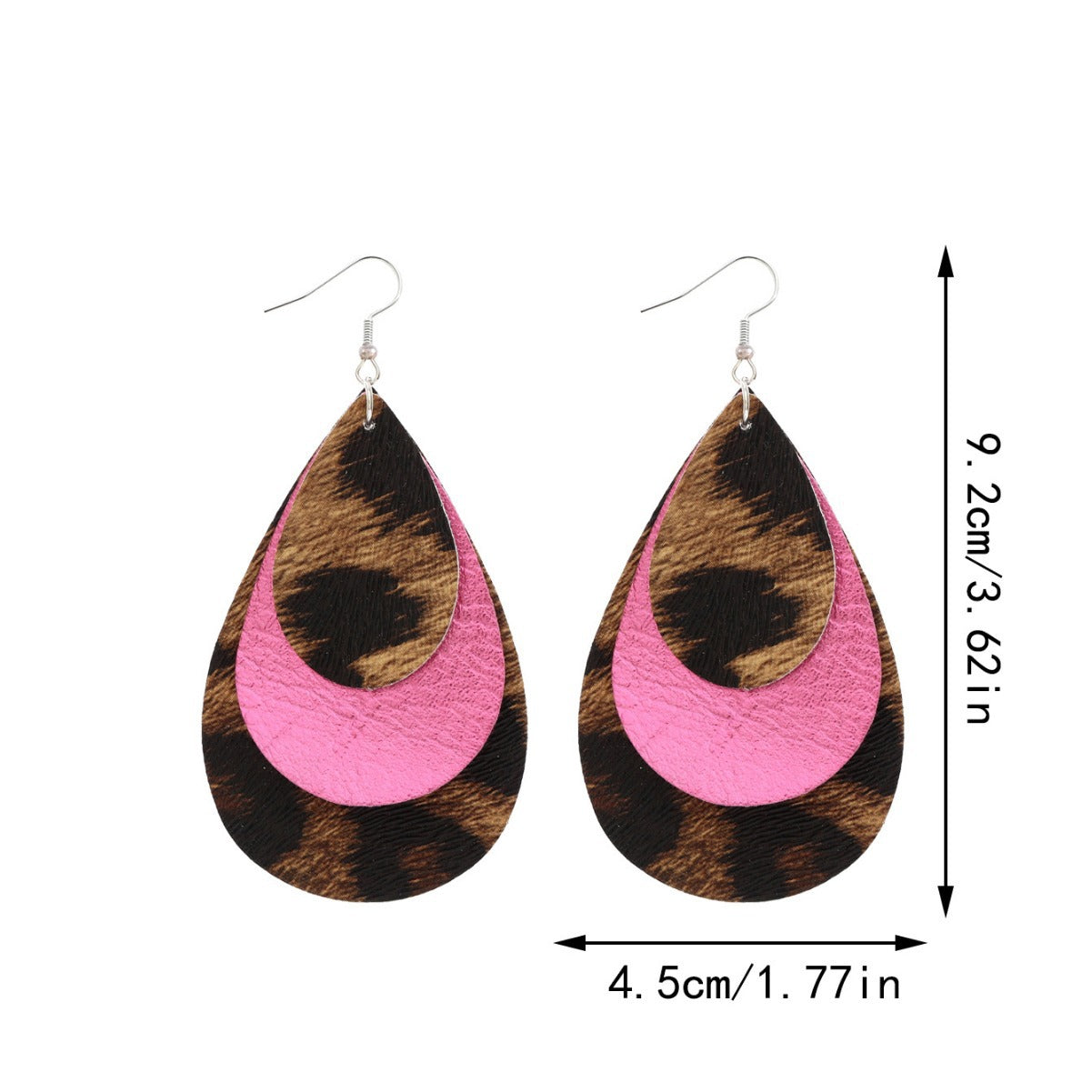 Wholesale  retro three-layer water drop leopard leather earrings