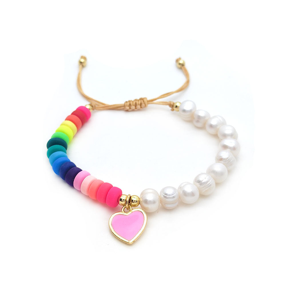 Wholesale Pearl Diy Handmade Beaded Rainbow Polymer Clay Beaded Bracelets ACC-BT-Qiqi015