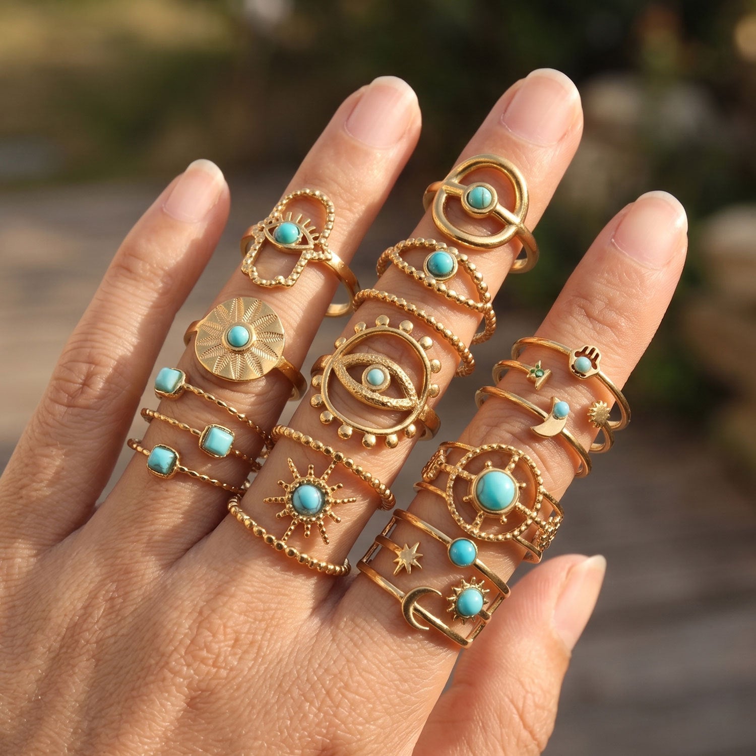 Wholesale Turquoise Star Moon Open Ring Stainless Steel Women S Chic Fashion Accessory
