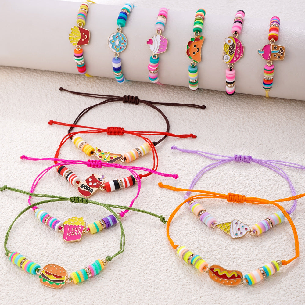 Wholesale Colorful polymer clay beaded cartoon animal pattern bracelet hand-woven adjustable size children' s jewelry