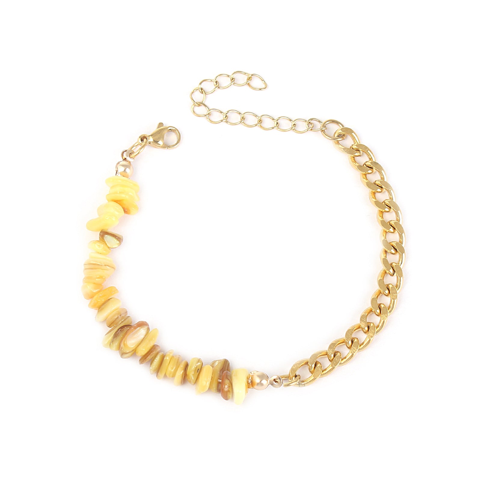 Wholesale Color Irregular Natural Shell Golden Stainless Steel Double Hand Bracelet