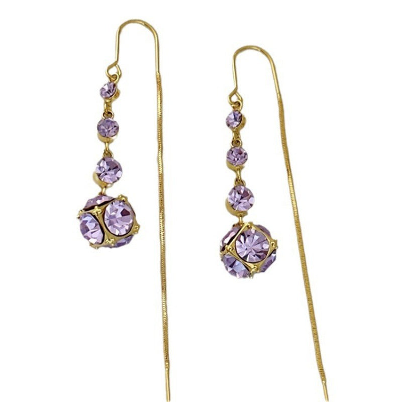 Wholesale Purple Diamond Ball Wire Tassel Earrings ACC-ES-Huzhe004