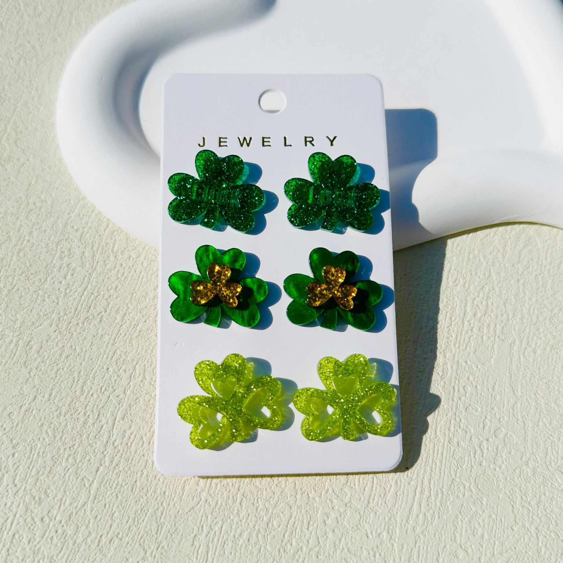 Wholesale 3pcs/set  St. Patrick's Day clover green luck acrylic earrings