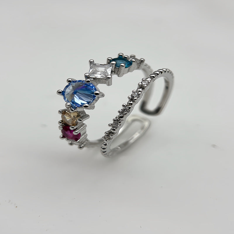 Wholesale Double Layer Colored Gemstone Open Ring Flower Adjustable Rings ACC-RS-YXY005