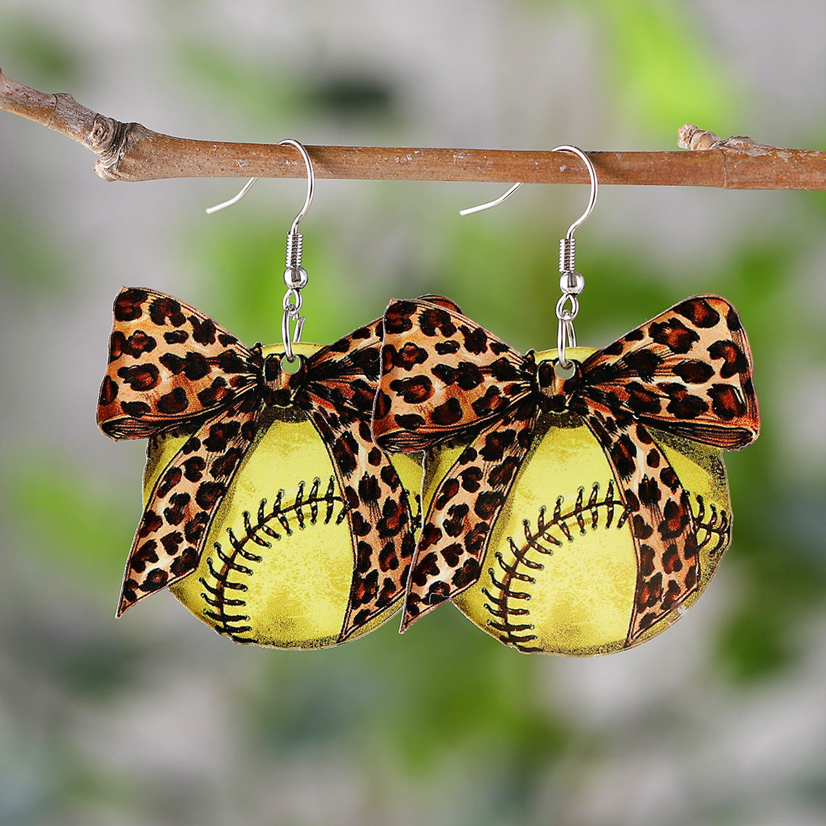 Wholesale  Baseball Softball Western Style Leopard Print Acrylic Earrings