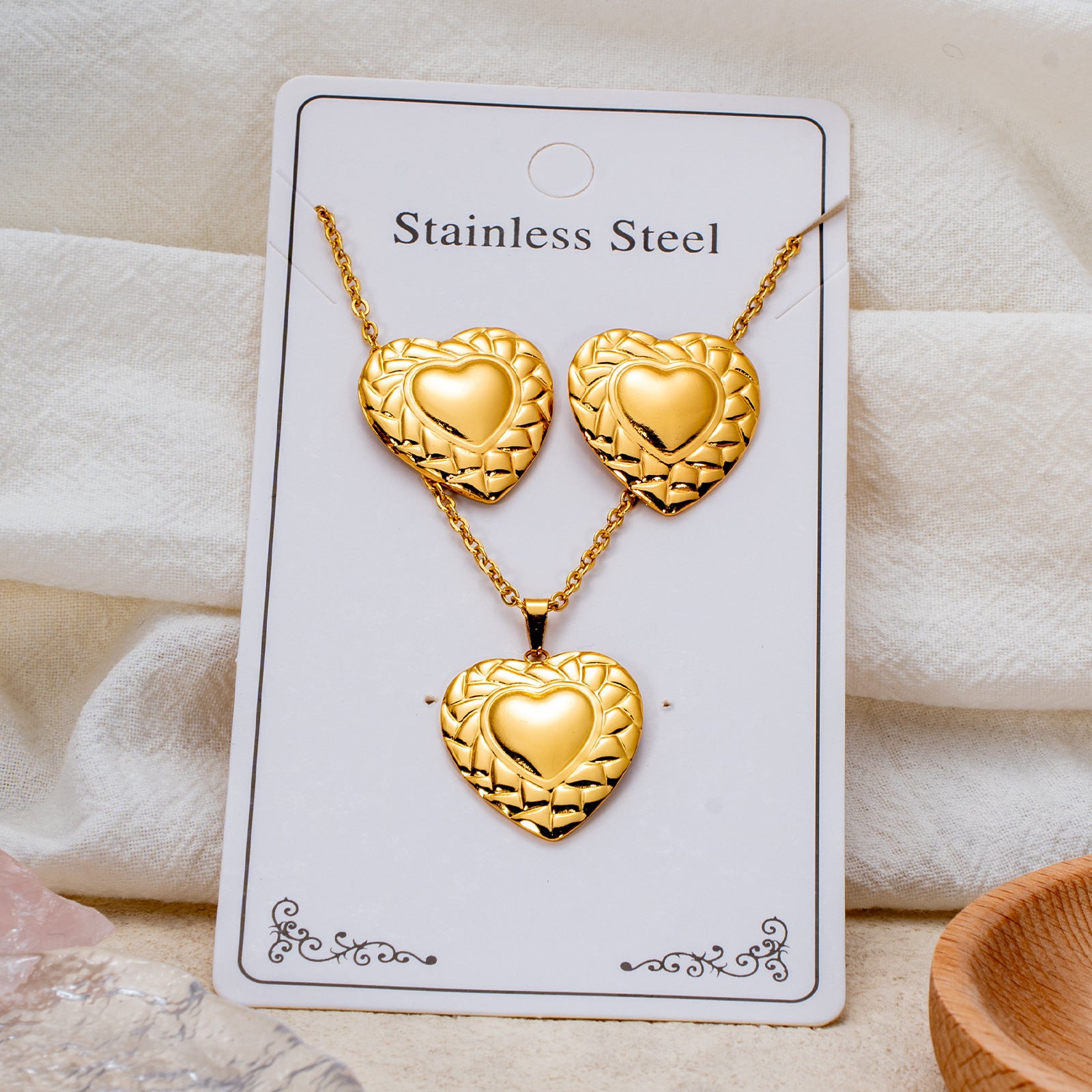 Wholesale Stainless Steel Electroplated Earring and Necklace Set - Trendy Office Lady Style,  Fashion Accessory Boutique Resale