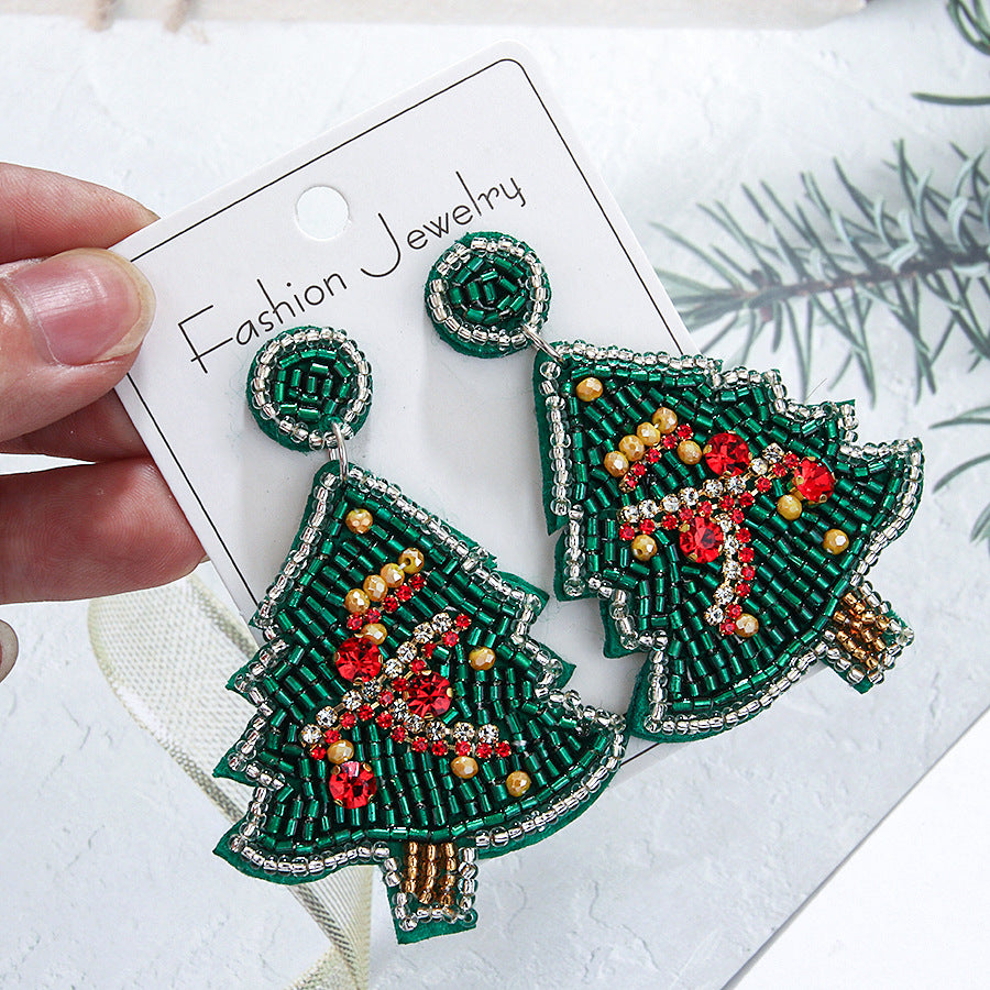 Wholesale Handmade Christmas Series Christmas Tree Rice Bead Earrings ACC-ES-ManT019