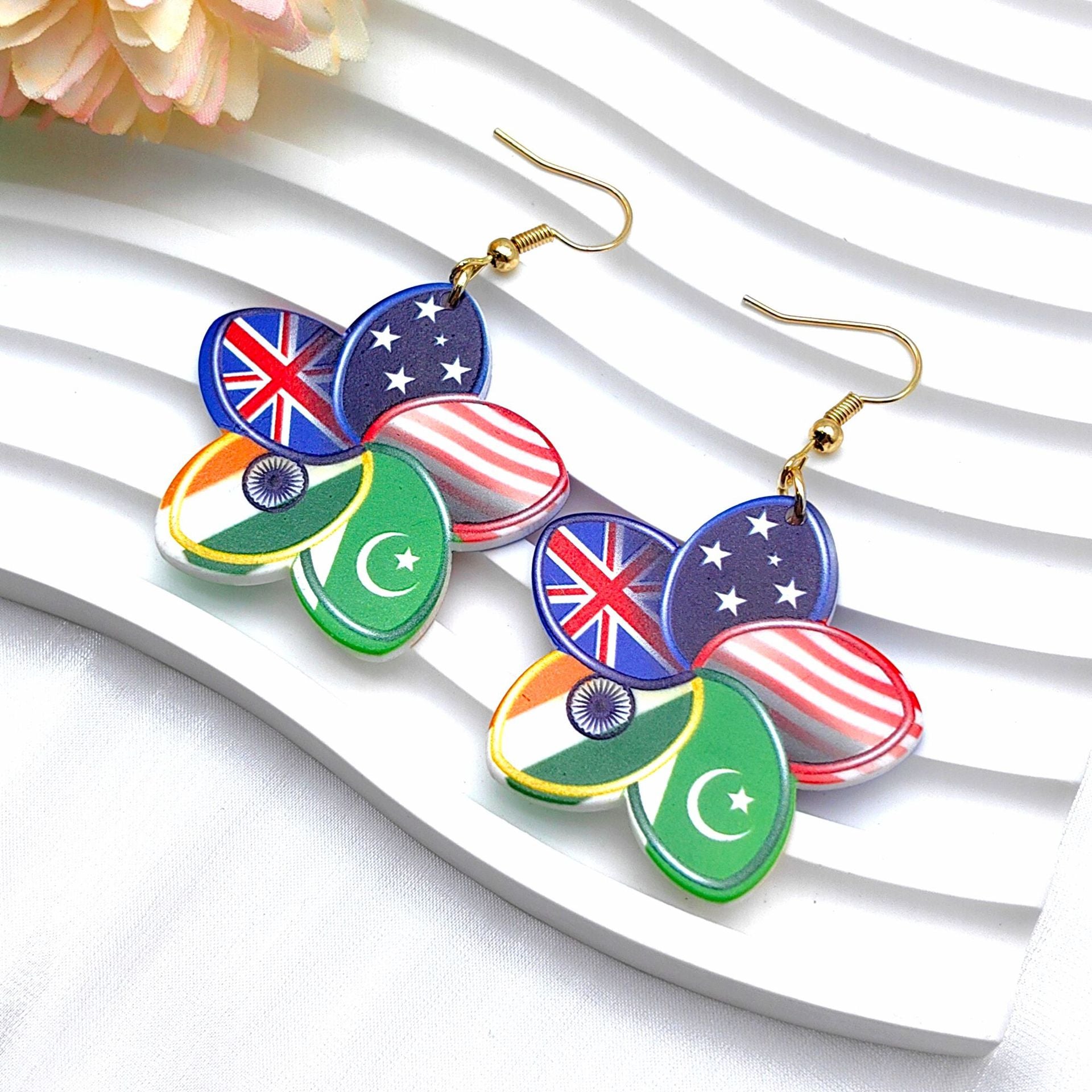 Wholesale National Flag Color Acrylic Independence Day Earrings ACC-ES-Xizhao018
