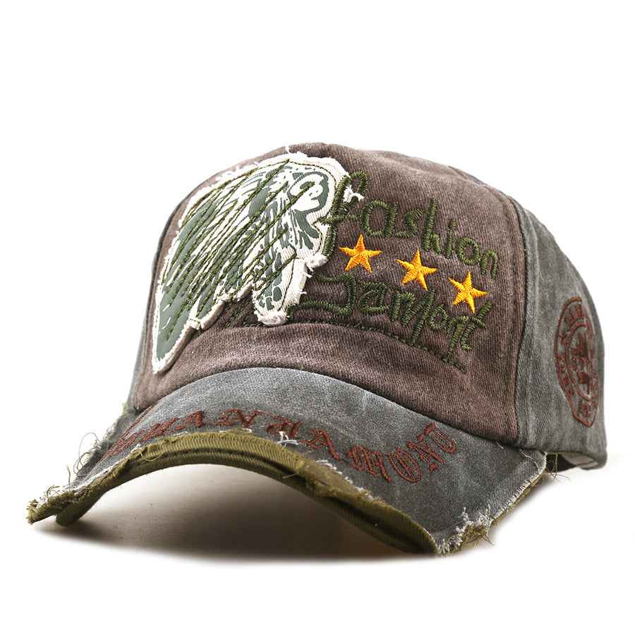 Wholesale Men' s Casual Vintage Baseball Cap,  Distressed Solid Black Gray with Letter Embroidery,  Outdoor Sun Hat