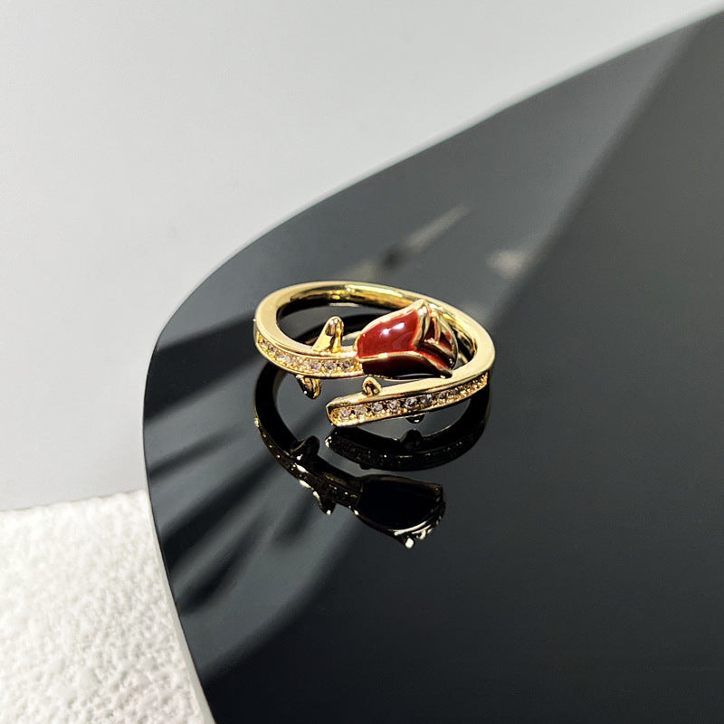 Wholesale Red Enamel Vintage  Drop Glaze Geometric Ring