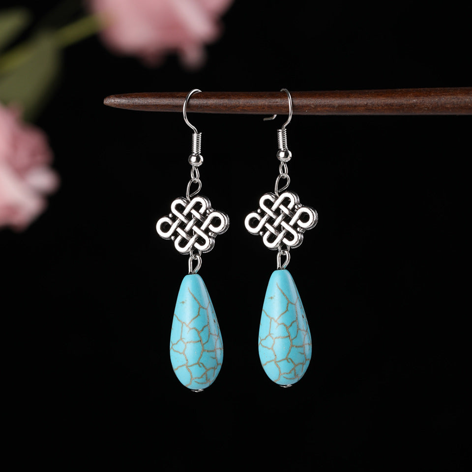 Wholesale Alloy Flower Tassel Earrings Retro Ethnic Turquoise Style Fashion Jewelry For Party Wear