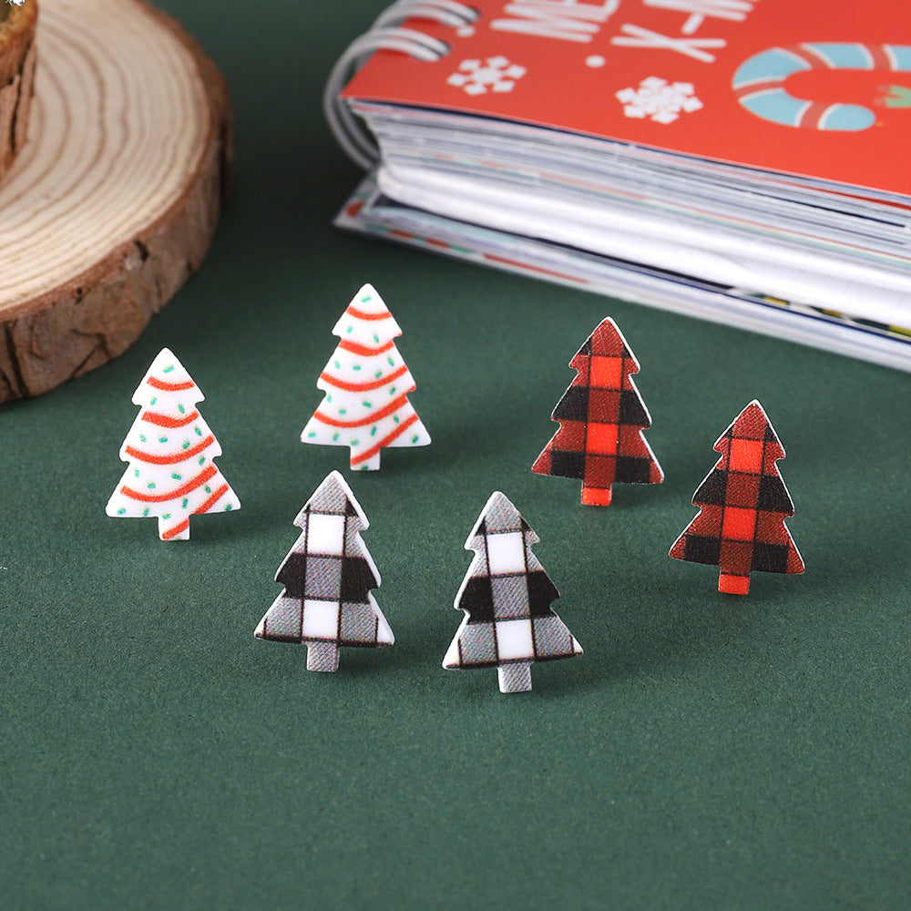 Wholesale Christmas Plaid Cake Christmas Acrylic Tree Earrings suit