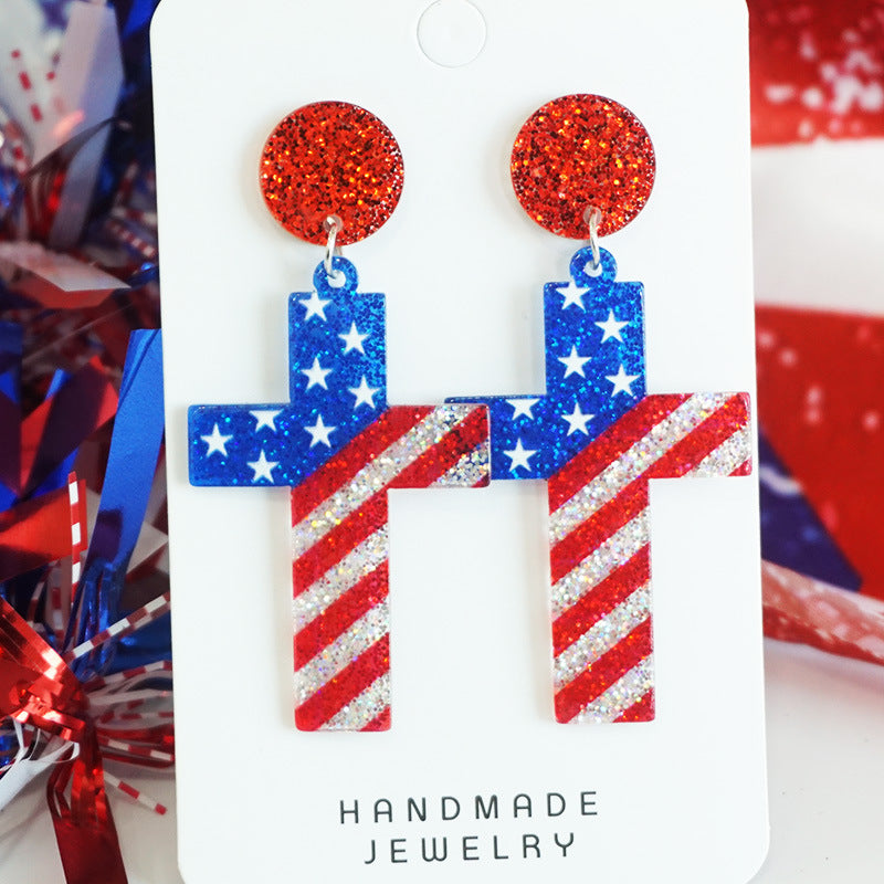 Wholesale 2 Pairs/pack American Independence Day Heart Star Glitter Acrylic Earrings ACC-ES-HY037