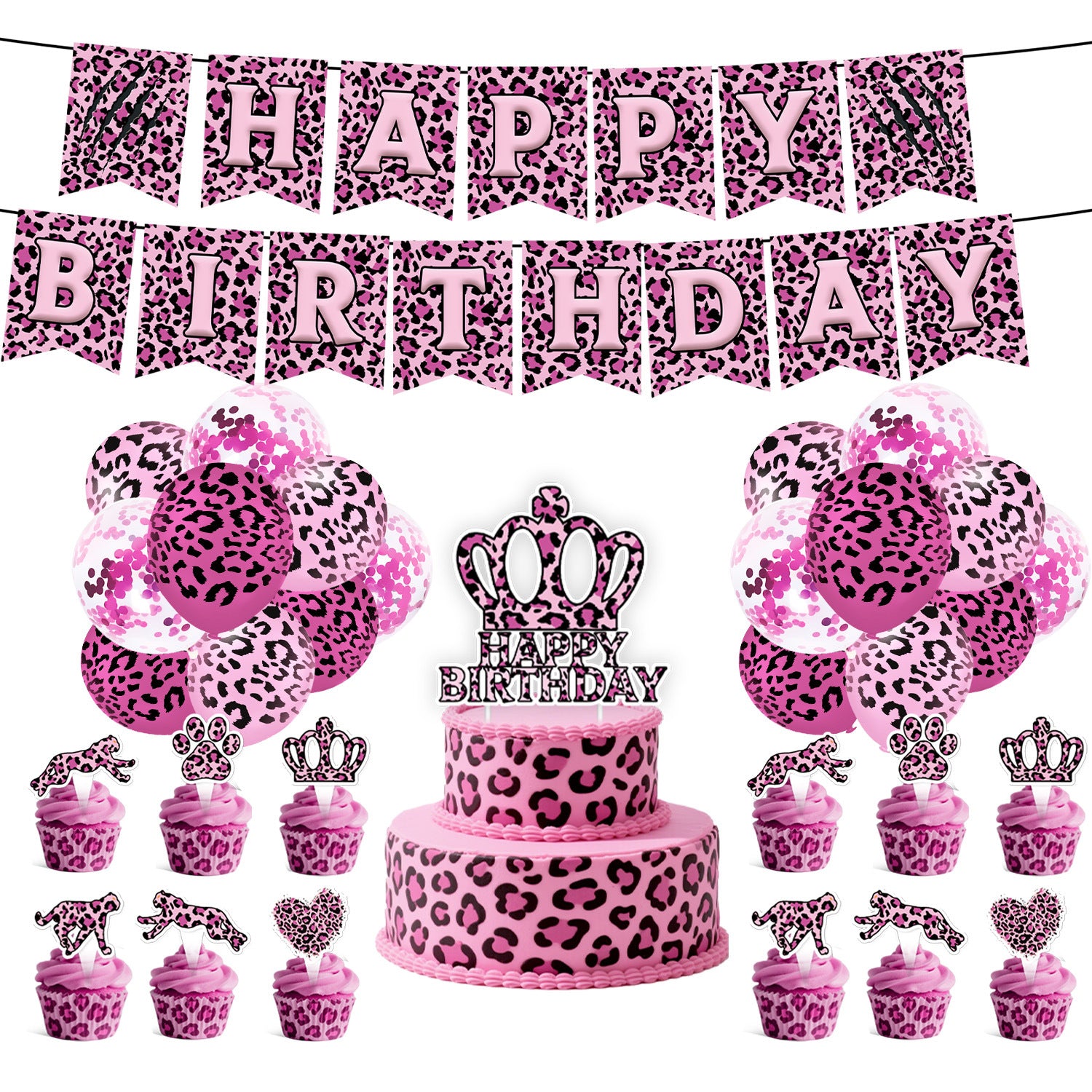 Wholesale Pink leopard theme birthday party tableware arrangement disposable paper towels and cups