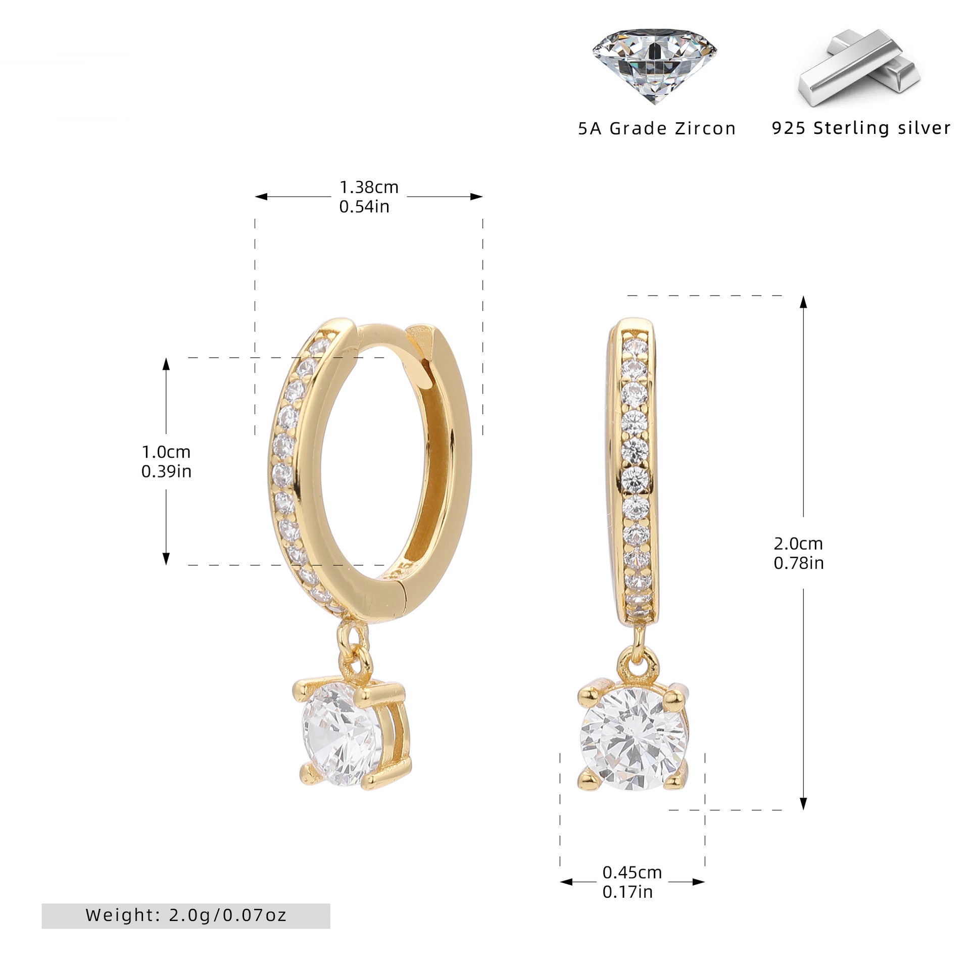 Wholesale  925 sterling silver inlaid zircon round pendant earrings