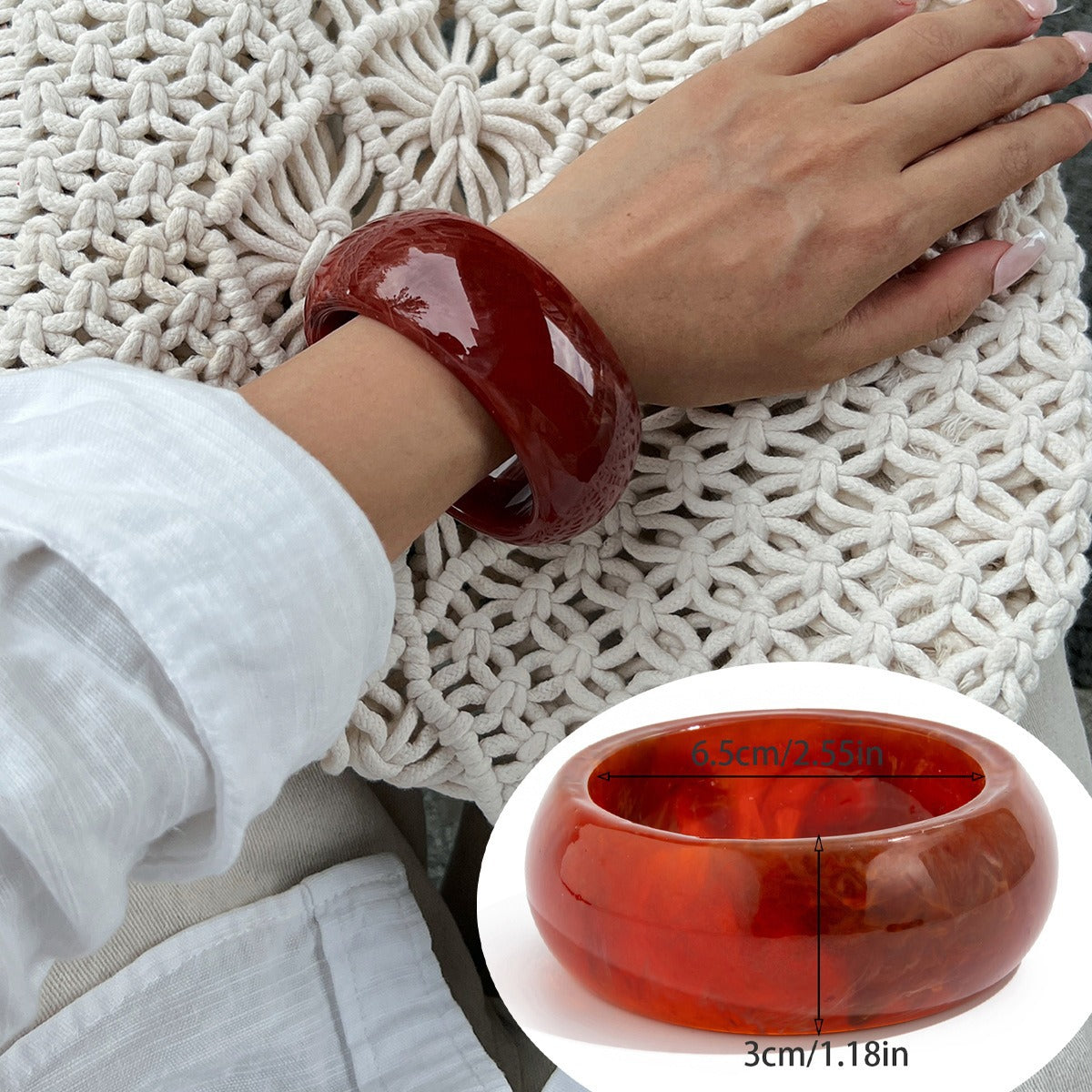 Wholesale Bold Geometric Amber Gradient Wide Resin Bangle Glossy Fashion Bracelet Stylish Jewelry Accessory Gift Boutique Resale