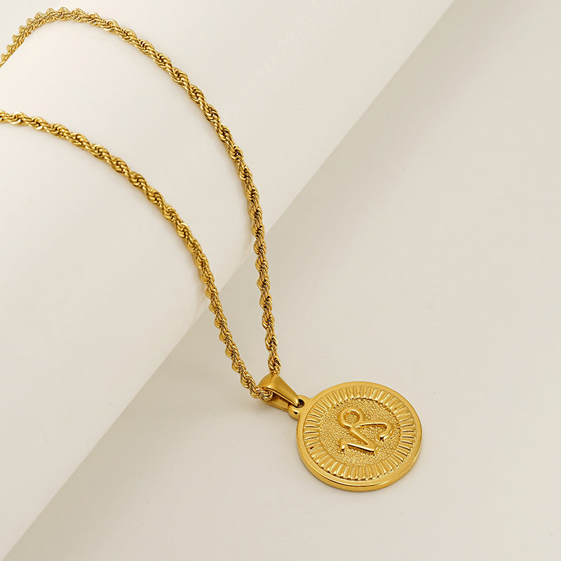 Wholesale Stainless Steel  Retro Round Brand Constellation Pendant Necklaces