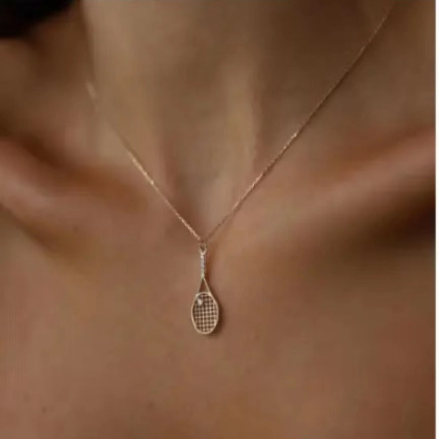 Wholesale Alloy Electroplated Tennis Racket Necklace Micro Zircon Punk Retro Unisex Jewelry Accessory