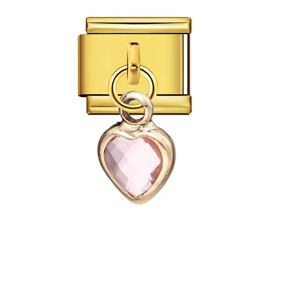 Wholesale  Italian Module Heart Pendant Series Titanium Steel Oil Drip DIY Bracelet