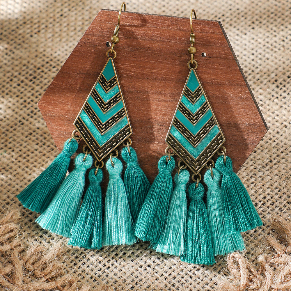 Wholesale Bohemian Tree of Life Tassel Earrings Green Fashion Jewelry Accessory Gift