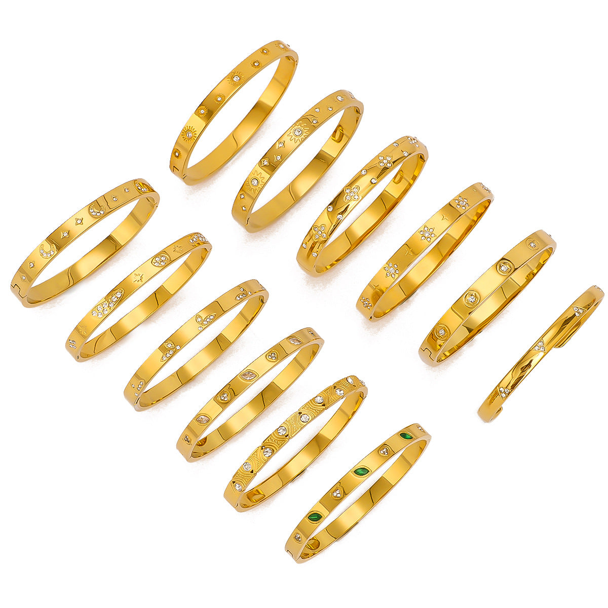 Wholesale Stainless Steel Inlaid Zircon Colorful Leaf Snowflake Love Geometric Bracelet ACC-BT-XinY027