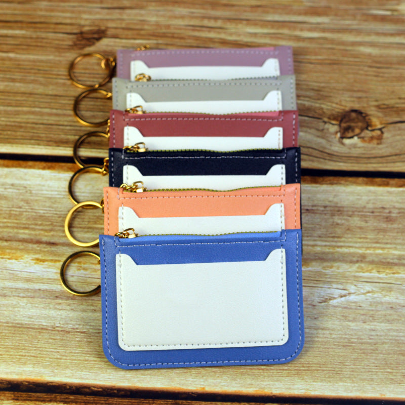 Wholesale Color Block PU Card Holder Coin Purse Trendy Everyday Fashion Accessory Gift