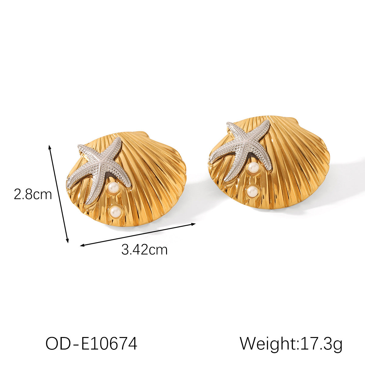 Wholesale 18K Gold Stainless Steel Earrings Ocean Style Series Starfish Fashion Light Luxury  Earrings