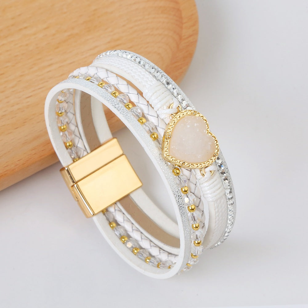 Wholesale love bracelet handwoven leather magnet buckle diamond alloy bracelet ACC-BT-Hongx001