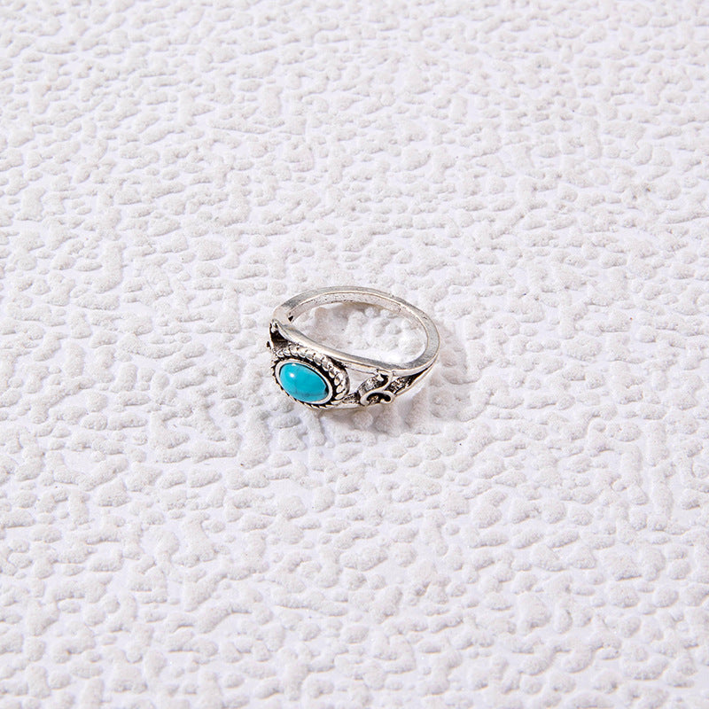 Wholesale Vintage Turquoise Ring Ethnic Style Oval Cross Geometric Ring ACC-RS-YongGe004