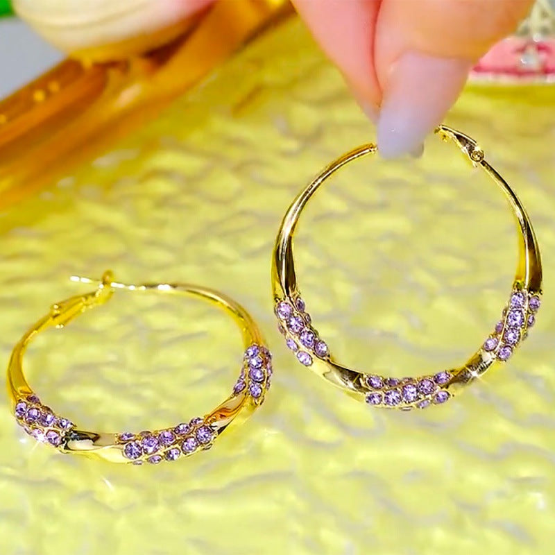 Wholesale Diamond Encrusted Vintage Twisted Hoop Earrings ACC-ES-Huzhe006