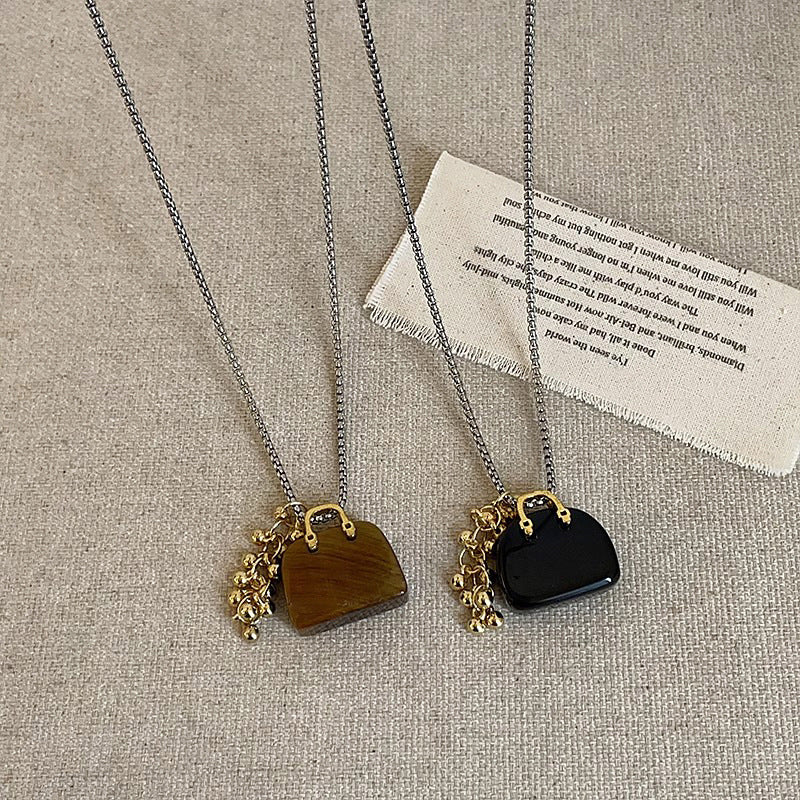 Wholesale Titanium Steel Natural tiger eye stone bag grape string pendant necklace