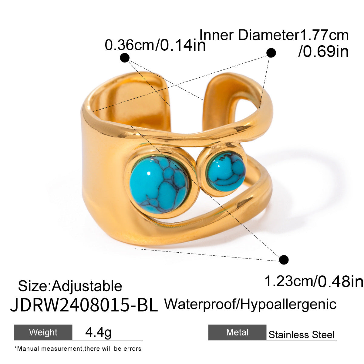 Wholesale 18k gold stainless steel round  pearl smooth hollow opening ring