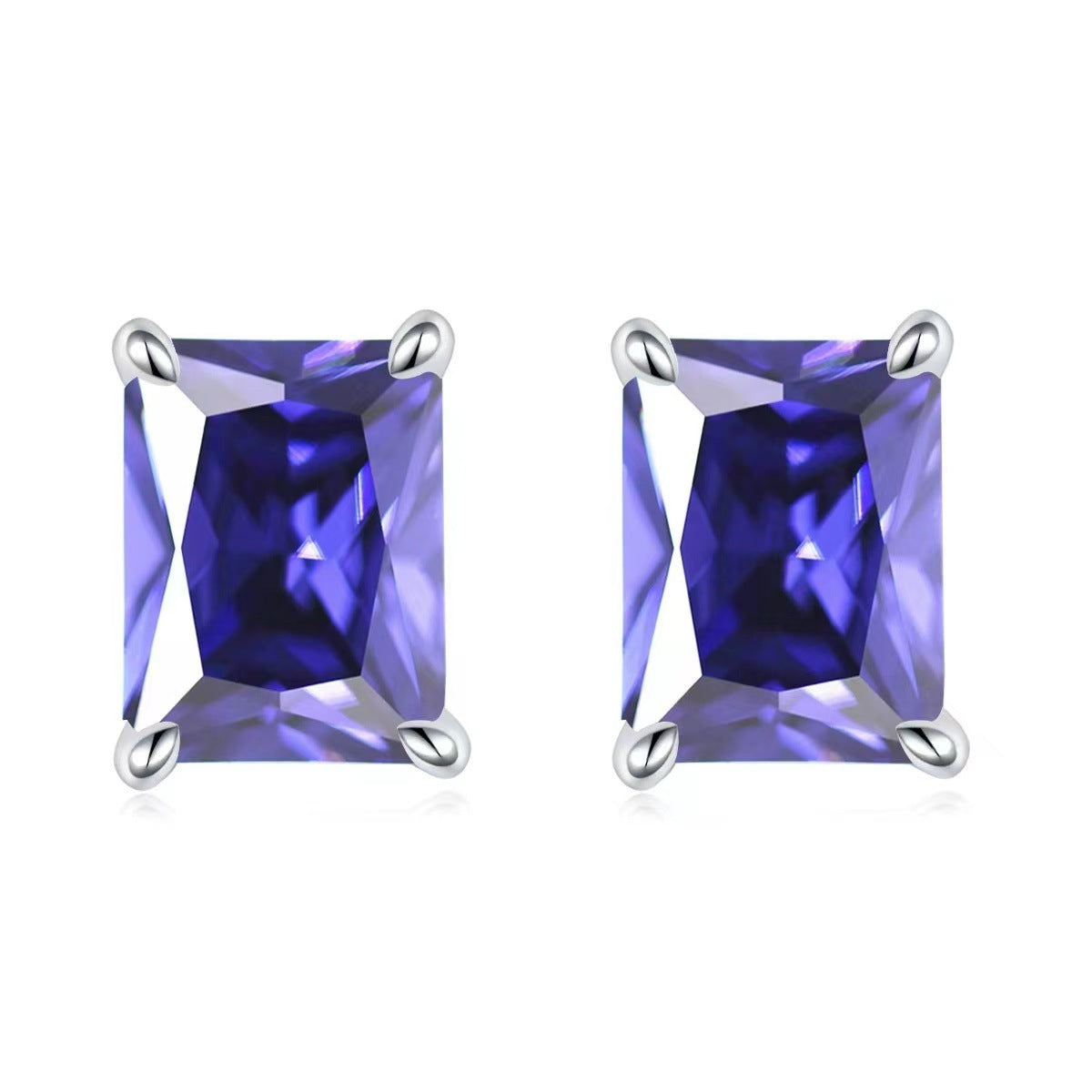 Wholesale Colorful Rectangular Gemstone Earrings European American Style Inlaid Zircon Fashion Accessory